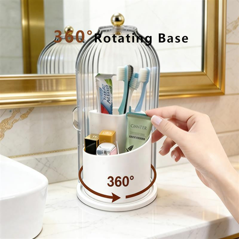 Stylish 3-Slot Toothbrush Holder with Sliding Lid – Modern Bathroom Organizer for Electric Toothbrushes, Toothpaste & Makeup Brushes, 360° Rotating Vanity Storage, Perfect Gift for Any Occasion