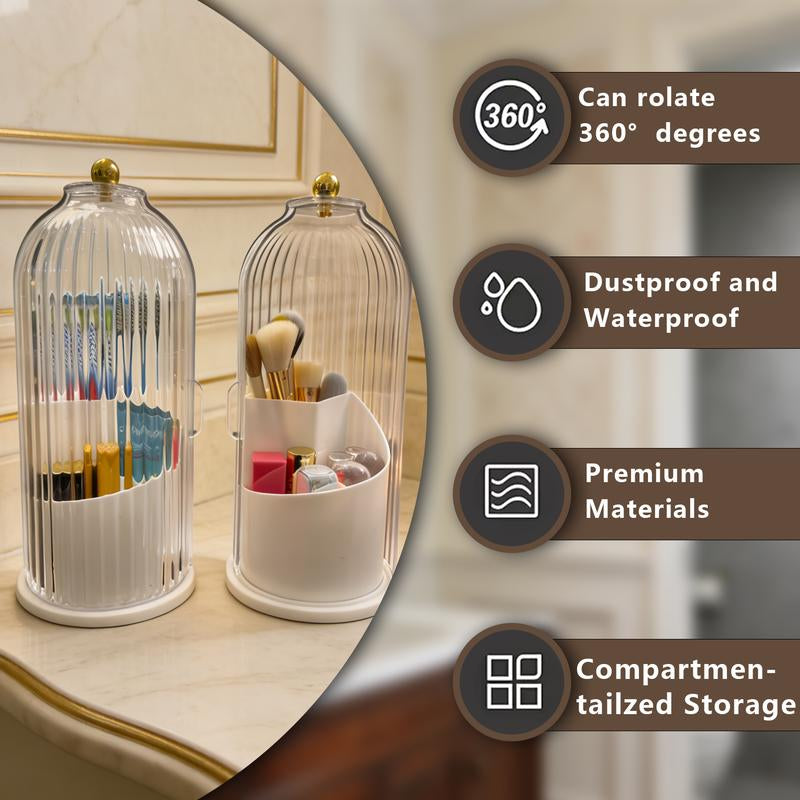 Stylish 3-Slot Toothbrush Holder with Sliding Lid – Modern Bathroom Organizer for Electric Toothbrushes, Toothpaste & Makeup Brushes, 360° Rotating Vanity Storage, Perfect Gift for Any Occasion