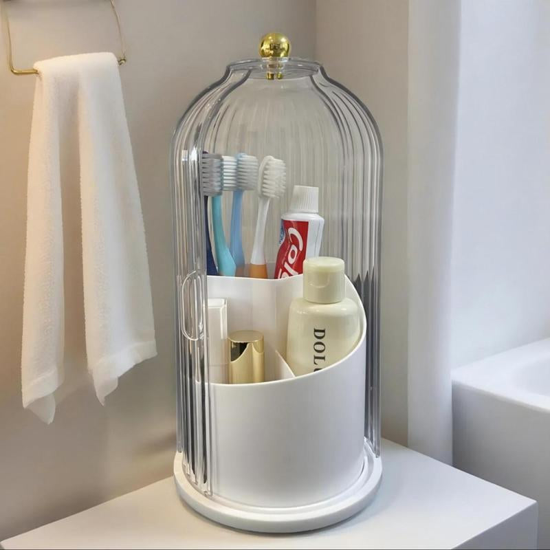 Stylish 3-Slot Toothbrush Holder with Sliding Lid – Modern Bathroom Organizer for Electric Toothbrushes, Toothpaste & Makeup Brushes, 360° Rotating Vanity Storage, Perfect Gift for Any Occasion